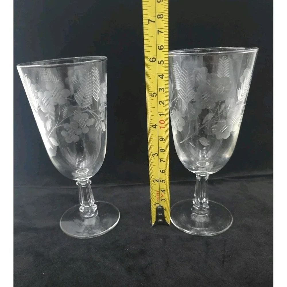 Pair Libbey Garland Juice Glasses Goblets Etched clear Iced Tea 6